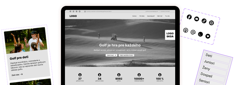 Ukážka webových stránok pre propagáciu golfu