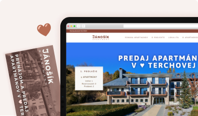 Ukážka vizuálnej identity, grafiky, webových stránok a marketingu pre apartmánový dom Jánošík