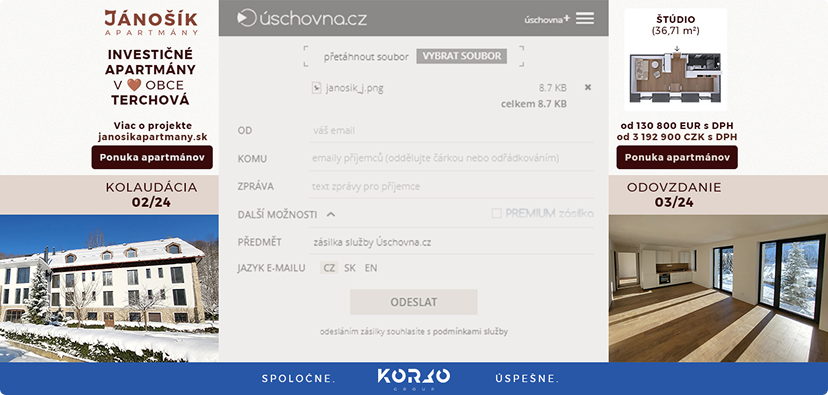 Návrh reklamy formátu branding pre Apartmánový dom Jánošík na stránku uschovna.cz