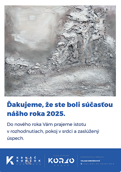 Návrh PF pozdravu pre Advokátsku kanceláriu Krnáč, Končok & partners s reprodukciou obrazu firmou podporovaného umelca