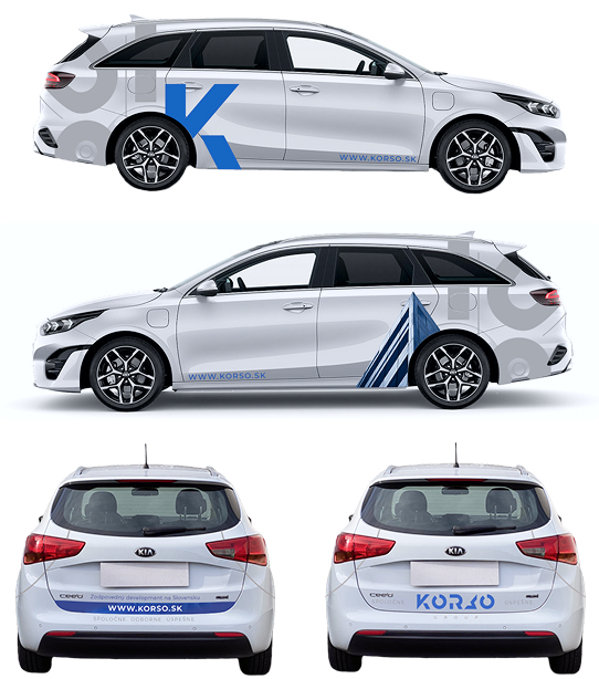 Návrh na polep auta pre obchodníkov skupiny Korso Group v oblasti nehnuteľností