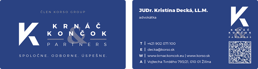 Návrh vizitiek pre zamestnancov a partnerov Advokátskej kancelárie Krnáč, Končok & partners