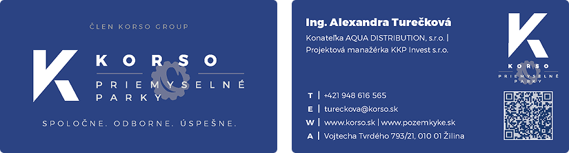 Návrh vizitiek pre zamestnancov firiem spadajúcich pod divíziu priemyselných parkov skupiny Korso Group