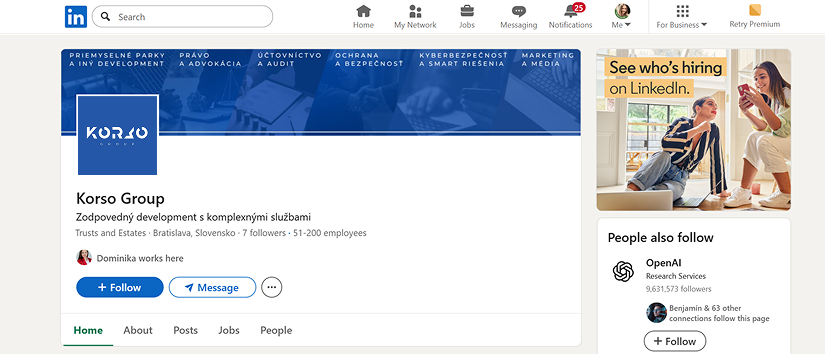 Cover obrázok pre firemný profil na Linkedin