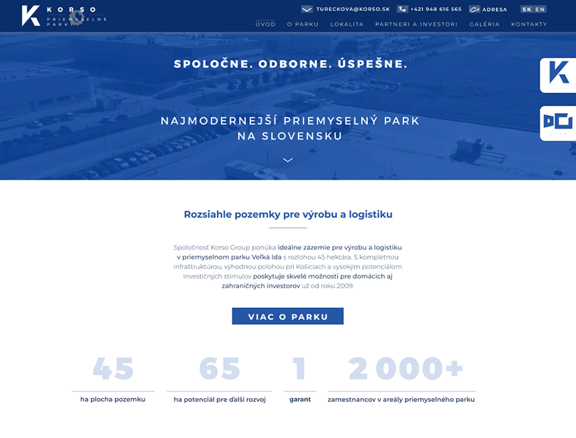 Návrh hero sekcie webstránky pre Priemyselný a logistický park Veľká Ida 