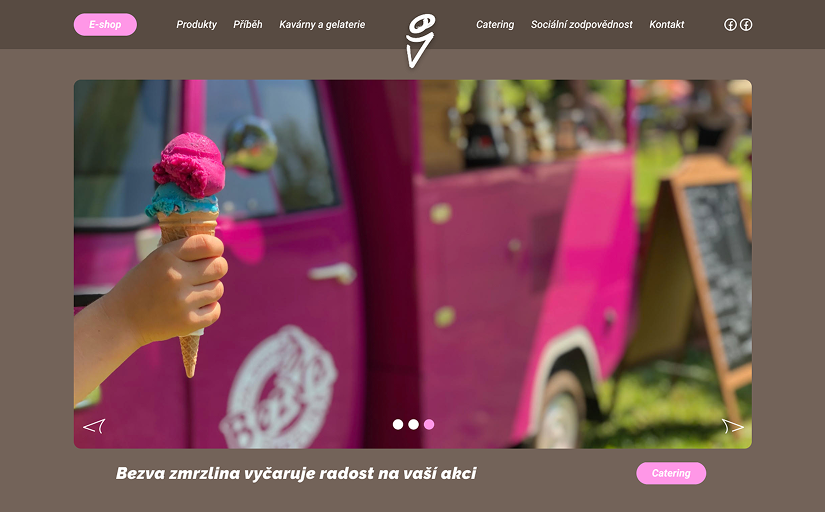 Návrh hero sekcie webu gelatérie a kaviarne Ledato s bannerovým carouselom