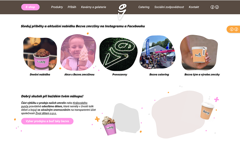 Návrh sekcie webu gelatérie a kaviarne Ledato s odkazom na sociálne siete a spoločenskou zodpovednosťou