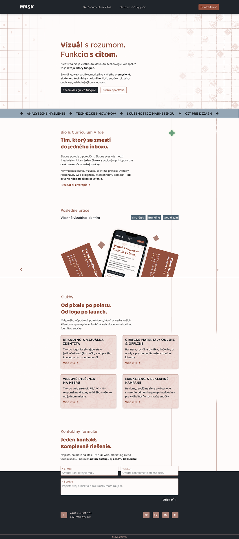 Prototyp úvodnej stránky webu pre digitálneho dizajnéra MRSK