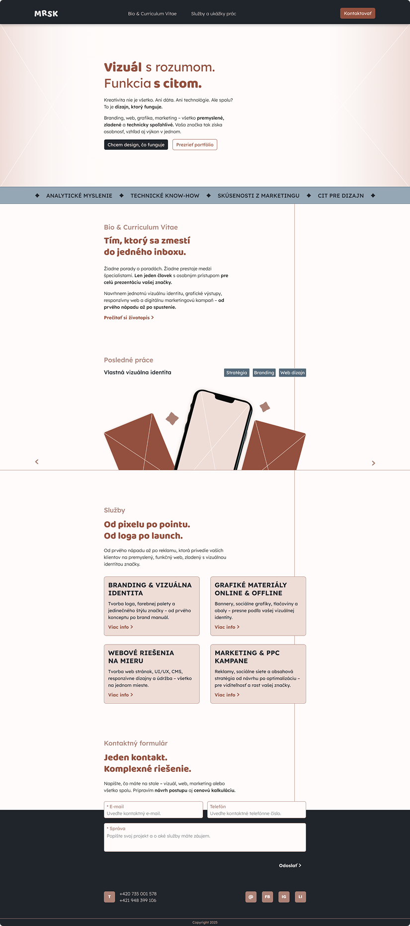 High-fidelity wireframe úvodnej stránky webu pre digitálneho dizajnéra MRSK